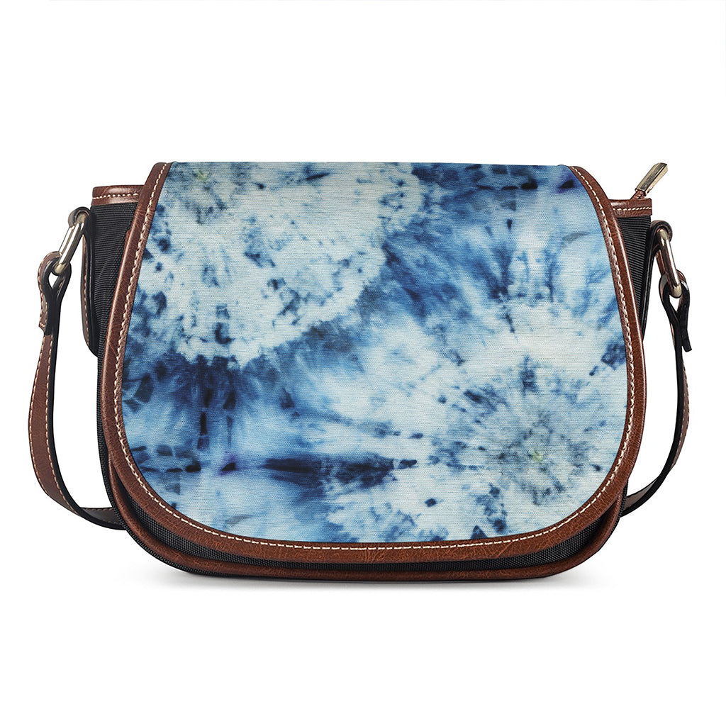 White And Blue Tie Dye Print Saddle Bag
