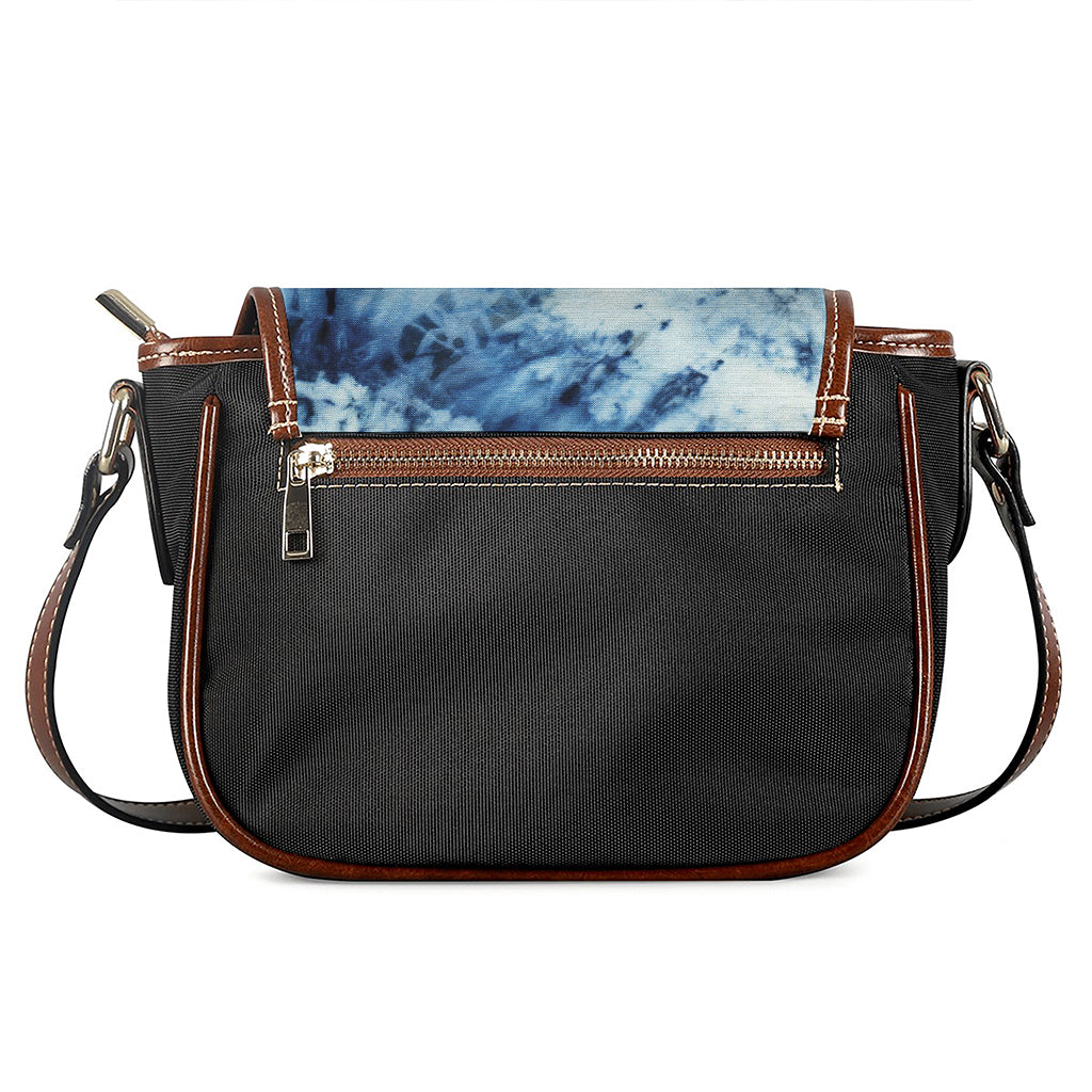 White And Blue Tie Dye Print Saddle Bag