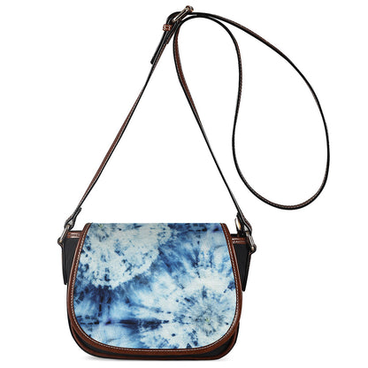 White And Blue Tie Dye Print Saddle Bag