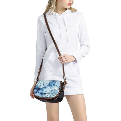 White And Blue Tie Dye Print Saddle Bag