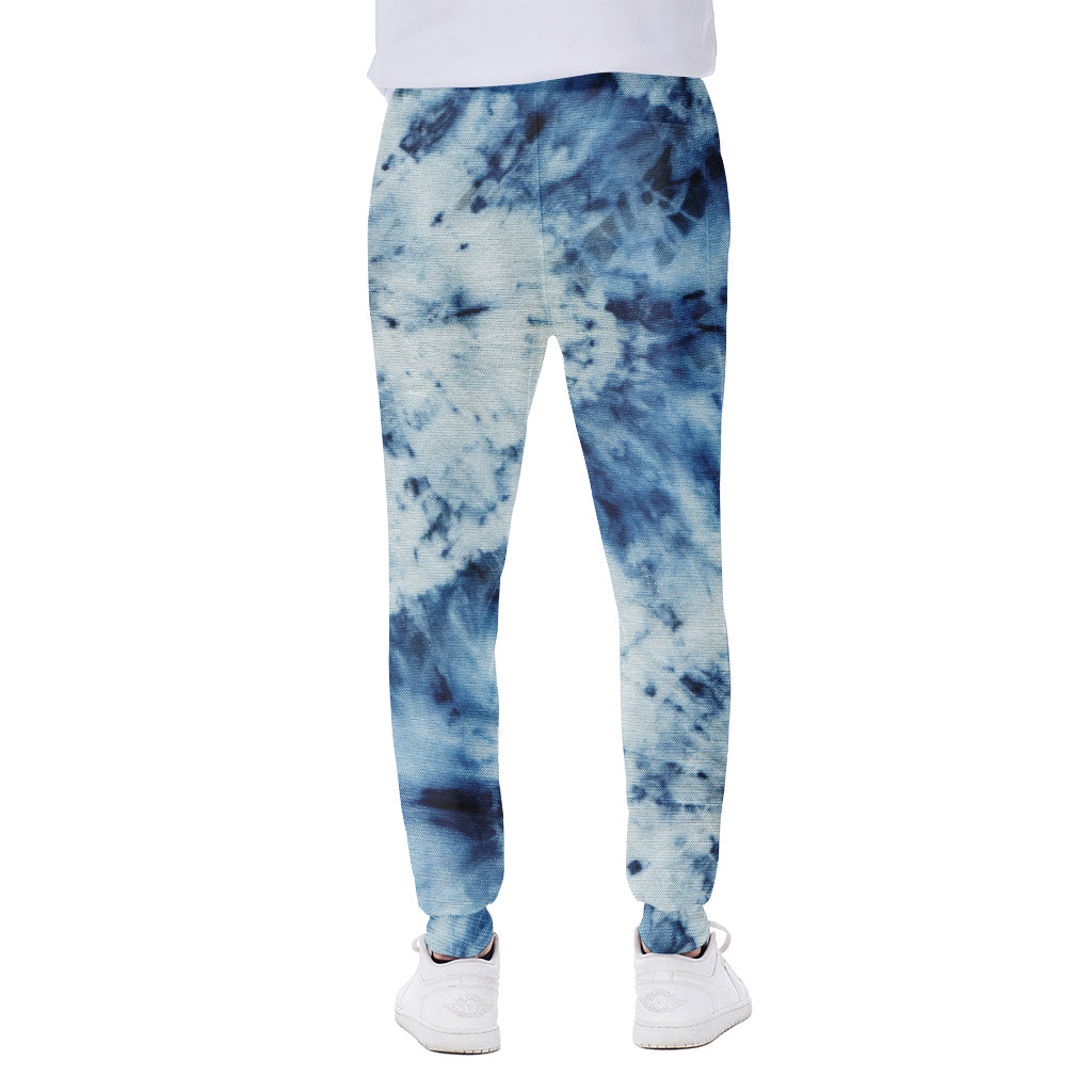 White And Blue Tie Dye Print Scuba Joggers