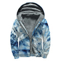 White And Blue Tie Dye Print Sherpa Lined Zip Up Hoodie