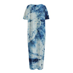 White And Blue Tie Dye Print Short Sleeve Long Nightdress