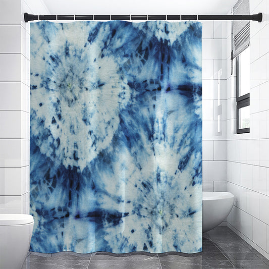 White And Blue Tie Dye Print Shower Curtain