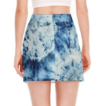 White And Blue Tie Dye Print Side Slit Mini Skirt