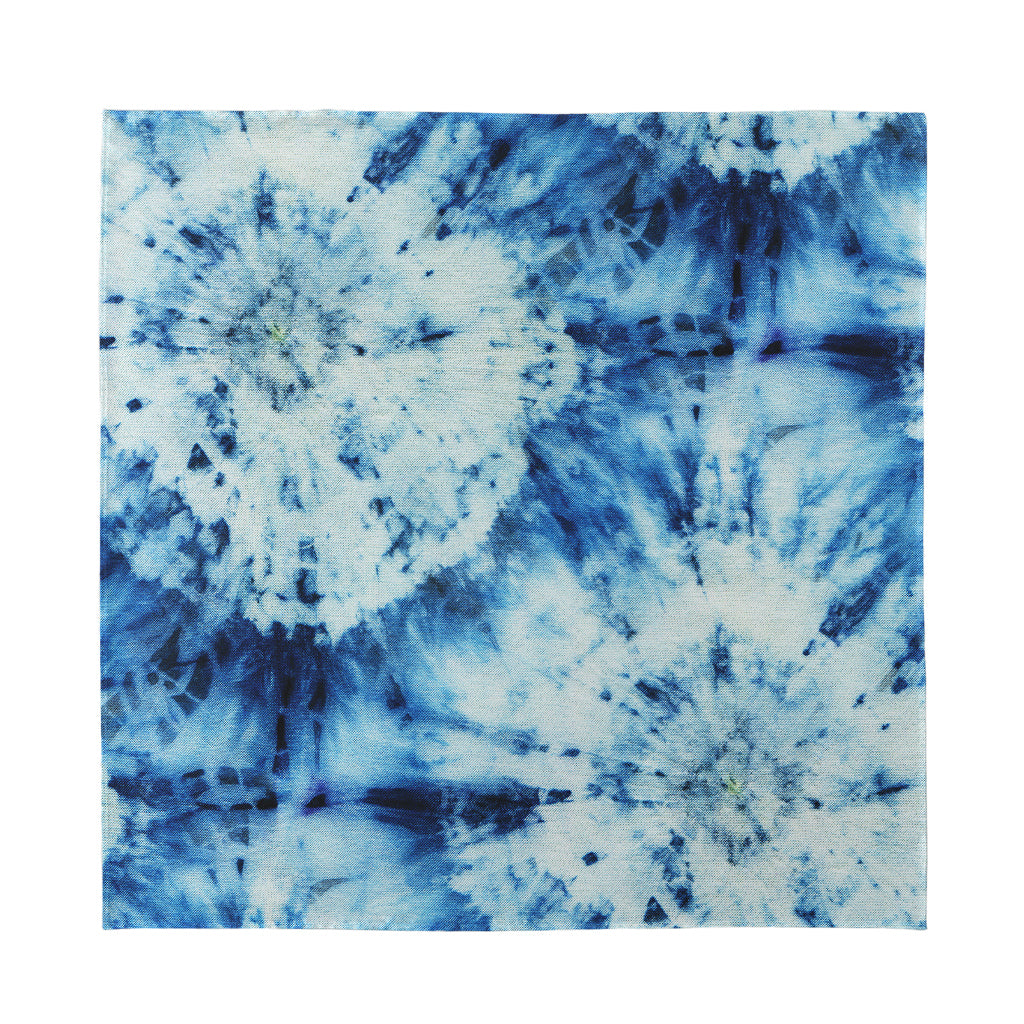White And Blue Tie Dye Print Silk Bandana