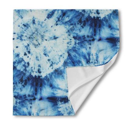 White And Blue Tie Dye Print Silk Bandana