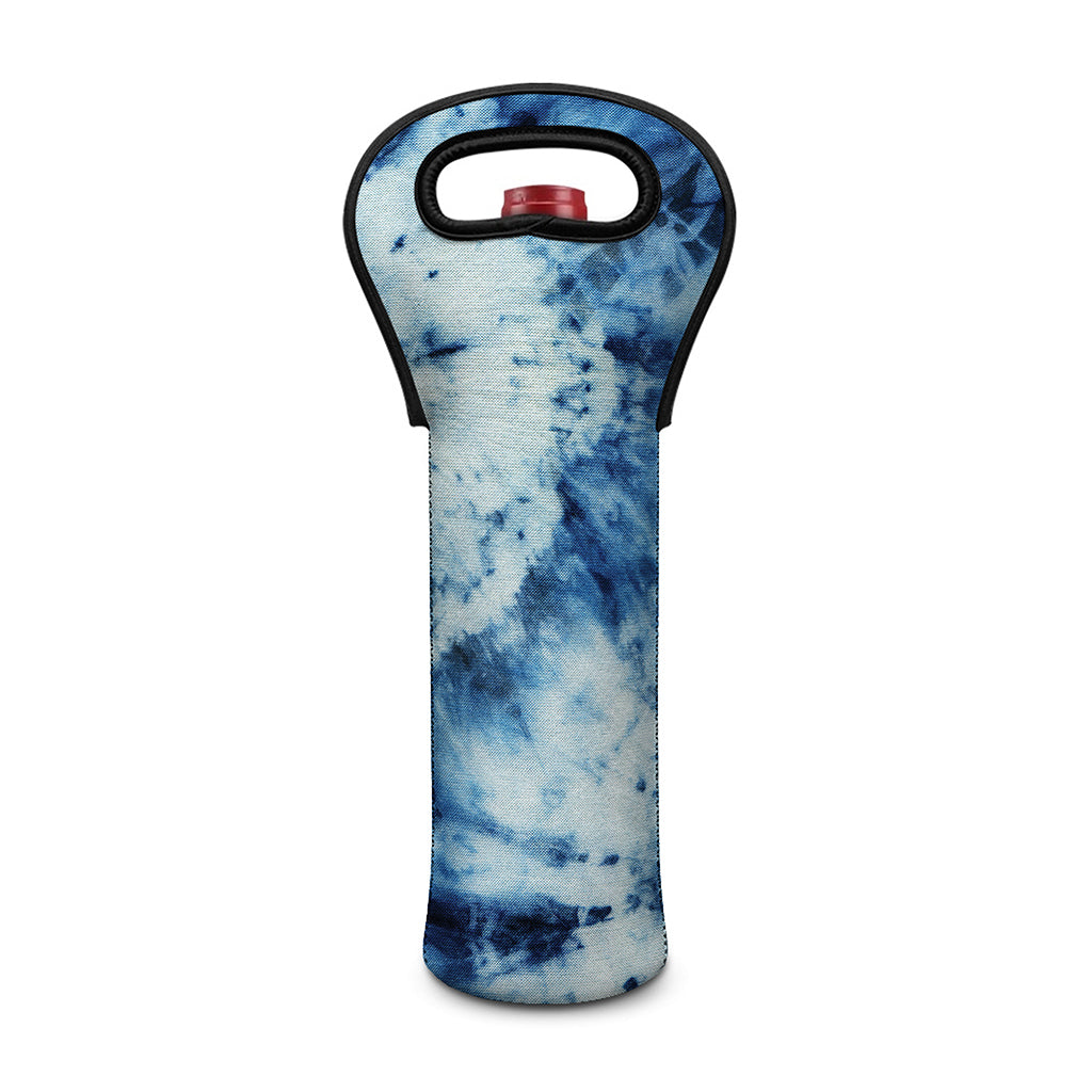 White And Blue Tie Dye Print Single Neoprene Wine Tote
