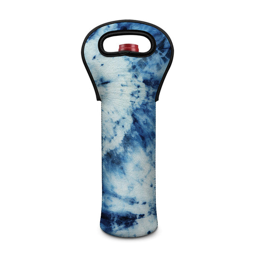 White And Blue Tie Dye Print Single Neoprene Wine Tote