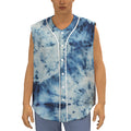 White And Blue Tie Dye Print Sleeveless Baseball Jersey