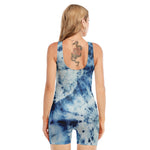 White And Blue Tie Dye Print Sleeveless One Piece Swimsuit