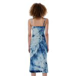 White And Blue Tie Dye Print Slim Fit Midi Cami Dress