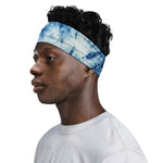 White And Blue Tie Dye Print Sports Headband