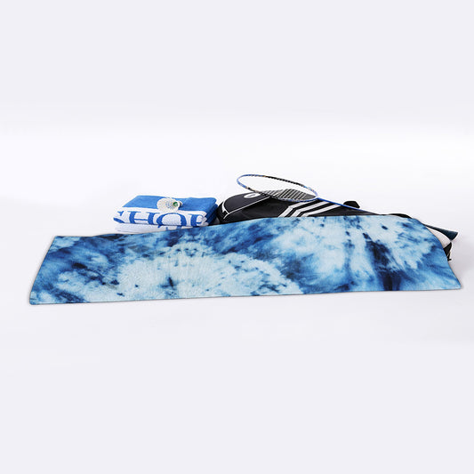 White And Blue Tie Dye Print Sports Towel