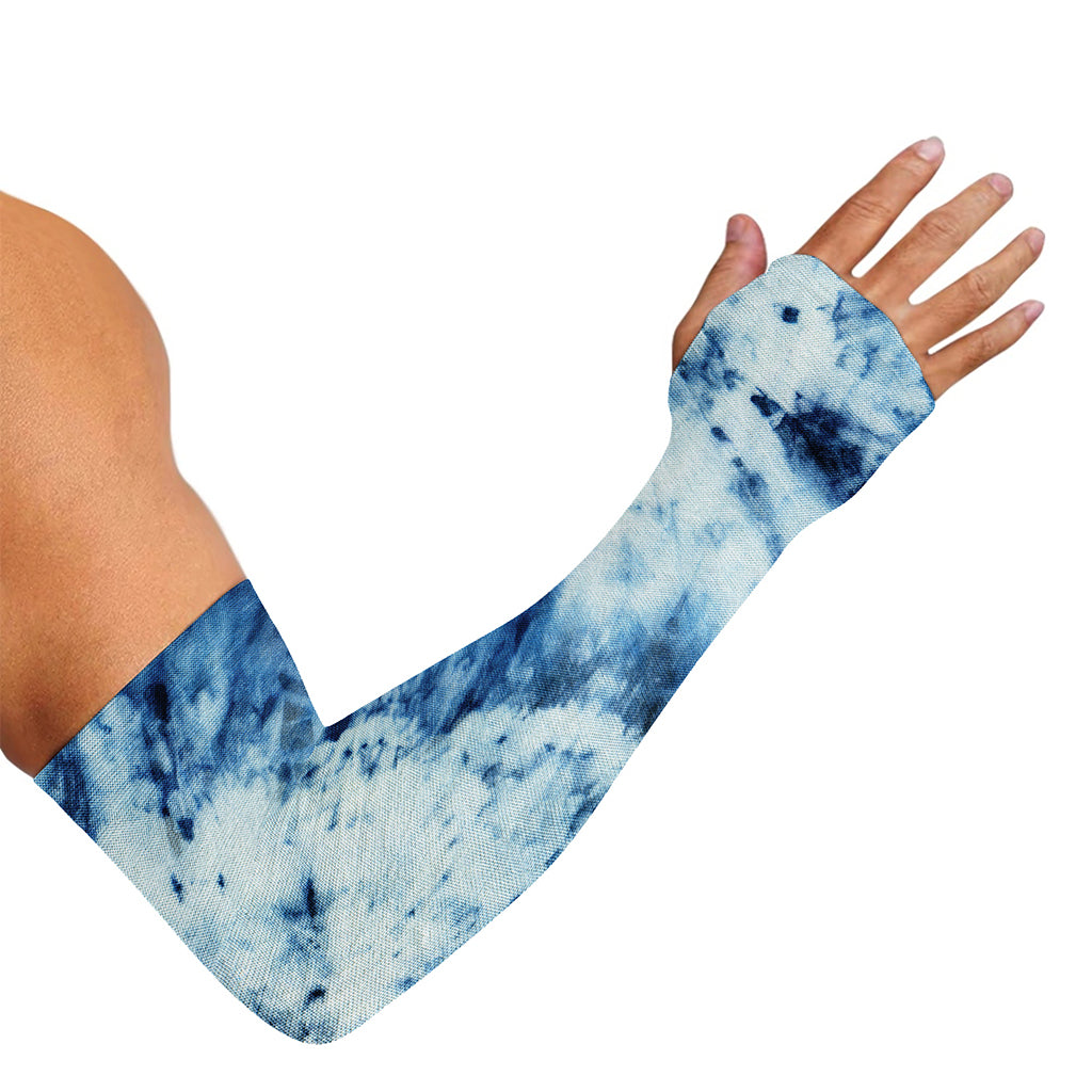 White And Blue Tie Dye Print Sun Protection Arm Sleeves