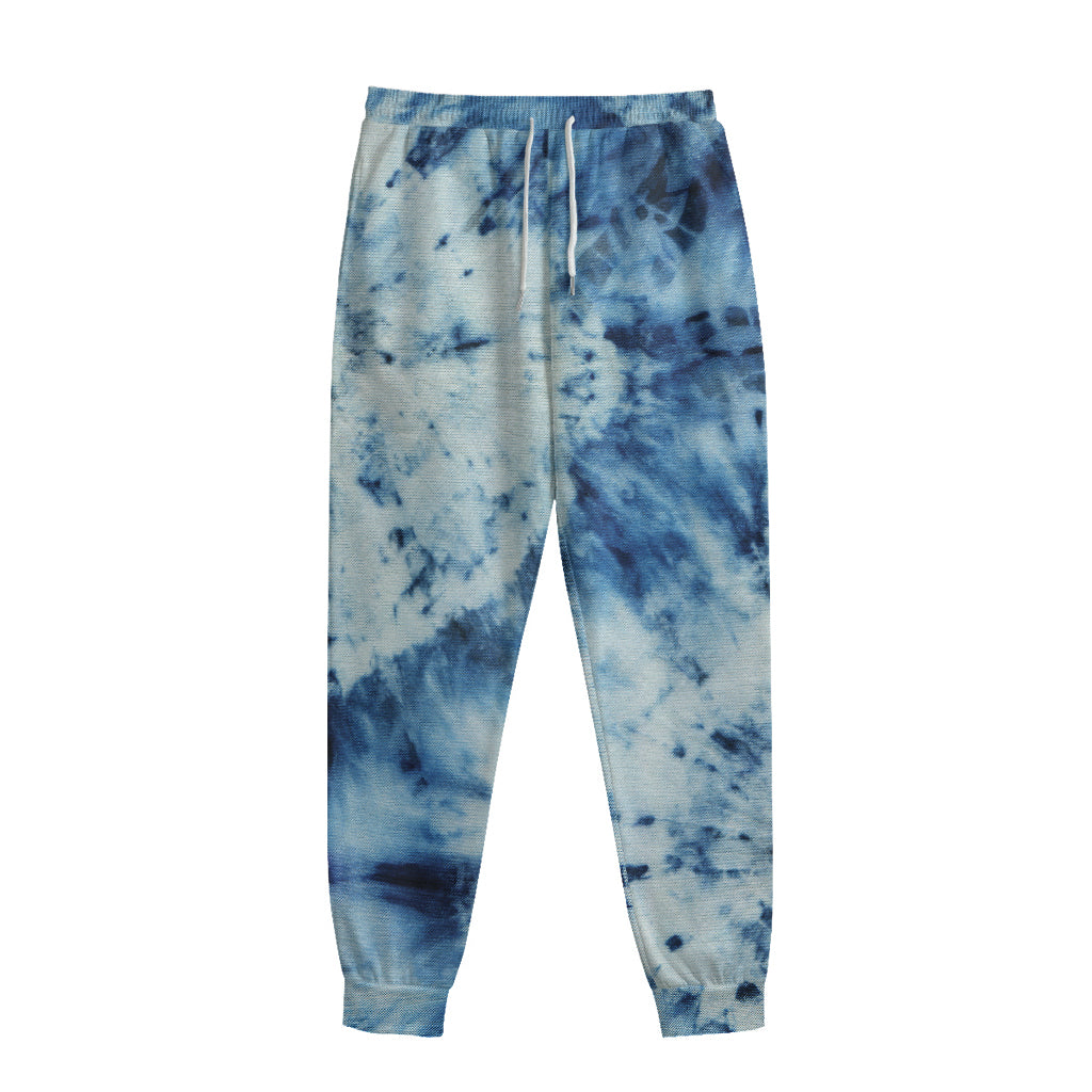 White And Blue Tie Dye Print Sweatpants