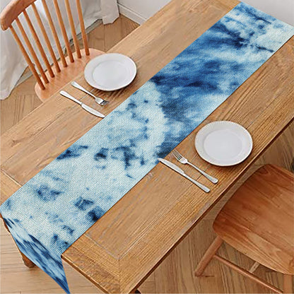 White And Blue Tie Dye Print Table Runner