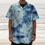 White And Blue Tie Dye Print Textured Short Sleeve Shirt