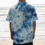 White And Blue Tie Dye Print Textured Short Sleeve Shirt