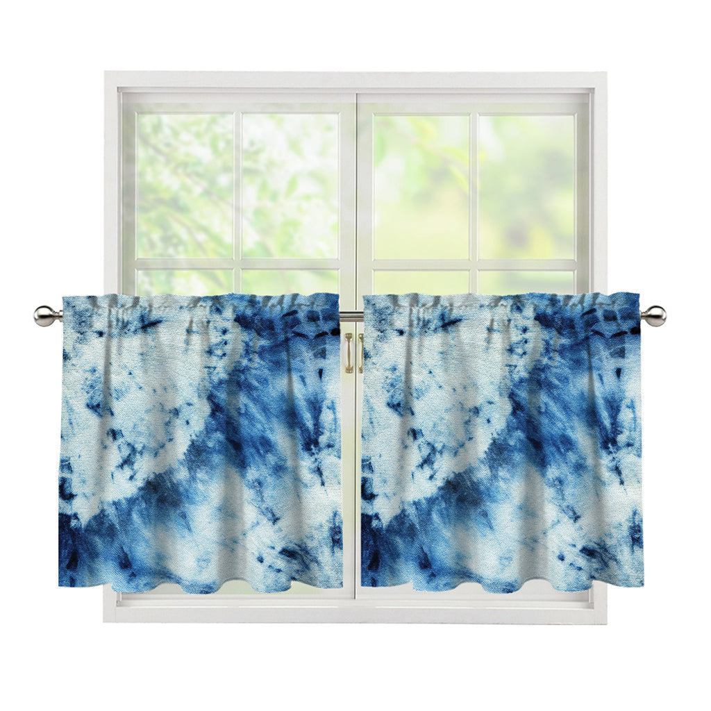 White And Blue Tie Dye Print Tier Curtains
