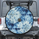 White And Blue Tie Dye Print Tire Cover With Camera Hole