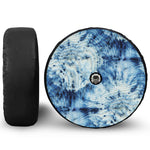 White And Blue Tie Dye Print Tire Cover With Camera Hole