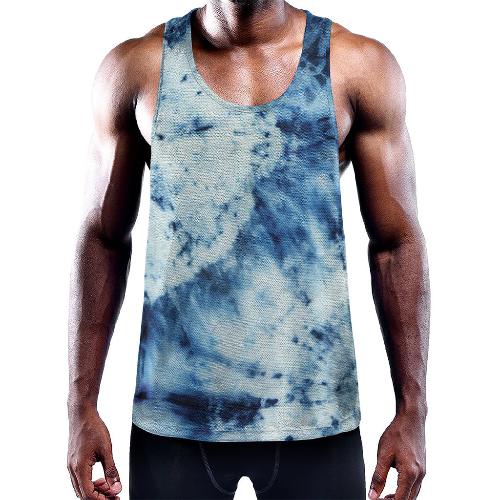 White And Blue Tie Dye Print Training Tank Top