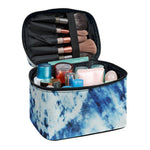White And Blue Tie Dye Print Travel Makeup Bag