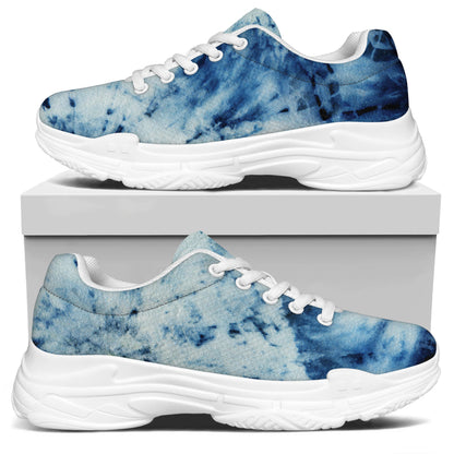 White And Blue Tie Dye Print White Chunky Shoes