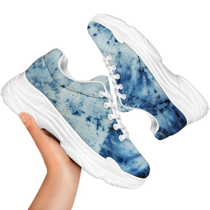 White And Blue Tie Dye Print White Chunky Shoes