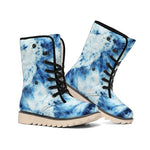 White And Blue Tie Dye Print Winter Boots