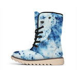 White And Blue Tie Dye Print Winter Boots