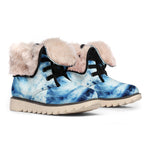 White And Blue Tie Dye Print Winter Boots