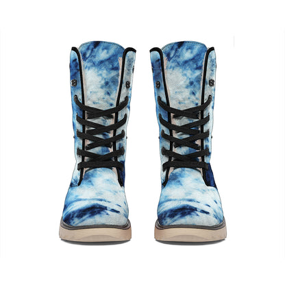 White And Blue Tie Dye Print Winter Boots