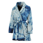 White And Blue Tie Dye Print Women's Bathrobe