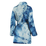 White And Blue Tie Dye Print Women's Bathrobe