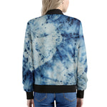 White And Blue Tie Dye Print Women's Bomber Jacket