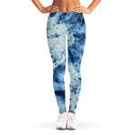 White And Blue Tie Dye Print Women's Leggings
