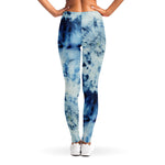 White And Blue Tie Dye Print Women's Leggings