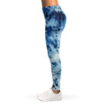 White And Blue Tie Dye Print Women's Leggings