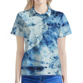 White And Blue Tie Dye Print Women's Polo Shirt