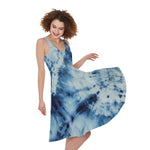 White And Blue Tie Dye Print Women's Sleeveless Dress