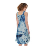 White And Blue Tie Dye Print Women's Sleeveless Dress