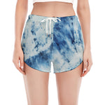 White And Blue Tie Dye Print Women's Split Running Shorts