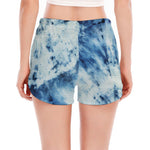 White And Blue Tie Dye Print Women's Split Running Shorts