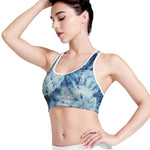 White And Blue Tie Dye Print Women's Sports Bra