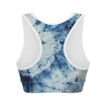 White And Blue Tie Dye Print Women's Sports Bra