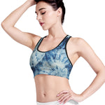 White And Blue Tie Dye Print Women's Sports Bra