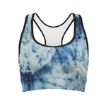 White And Blue Tie Dye Print Women's Sports Bra