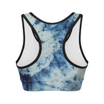 White And Blue Tie Dye Print Women's Sports Bra